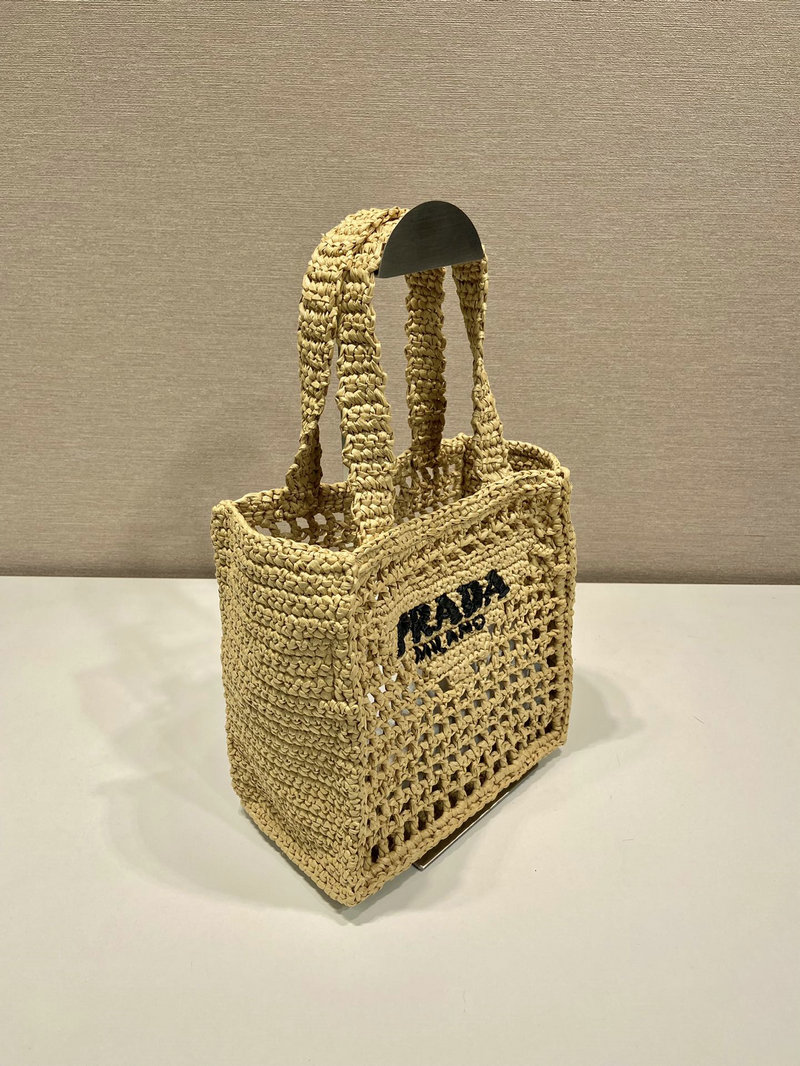 Prada Small Raffia crochet tote bag Beige 1BG444