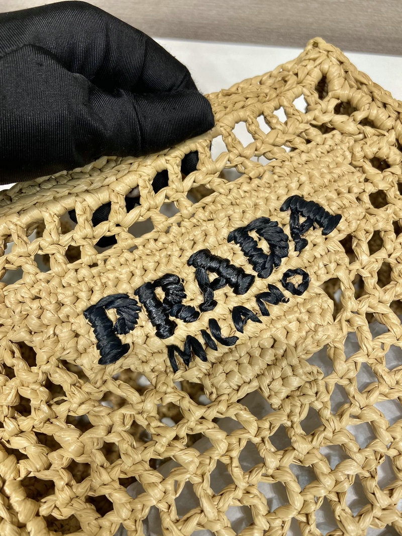 Prada Small Raffia crochet tote bag Beige 1BG444