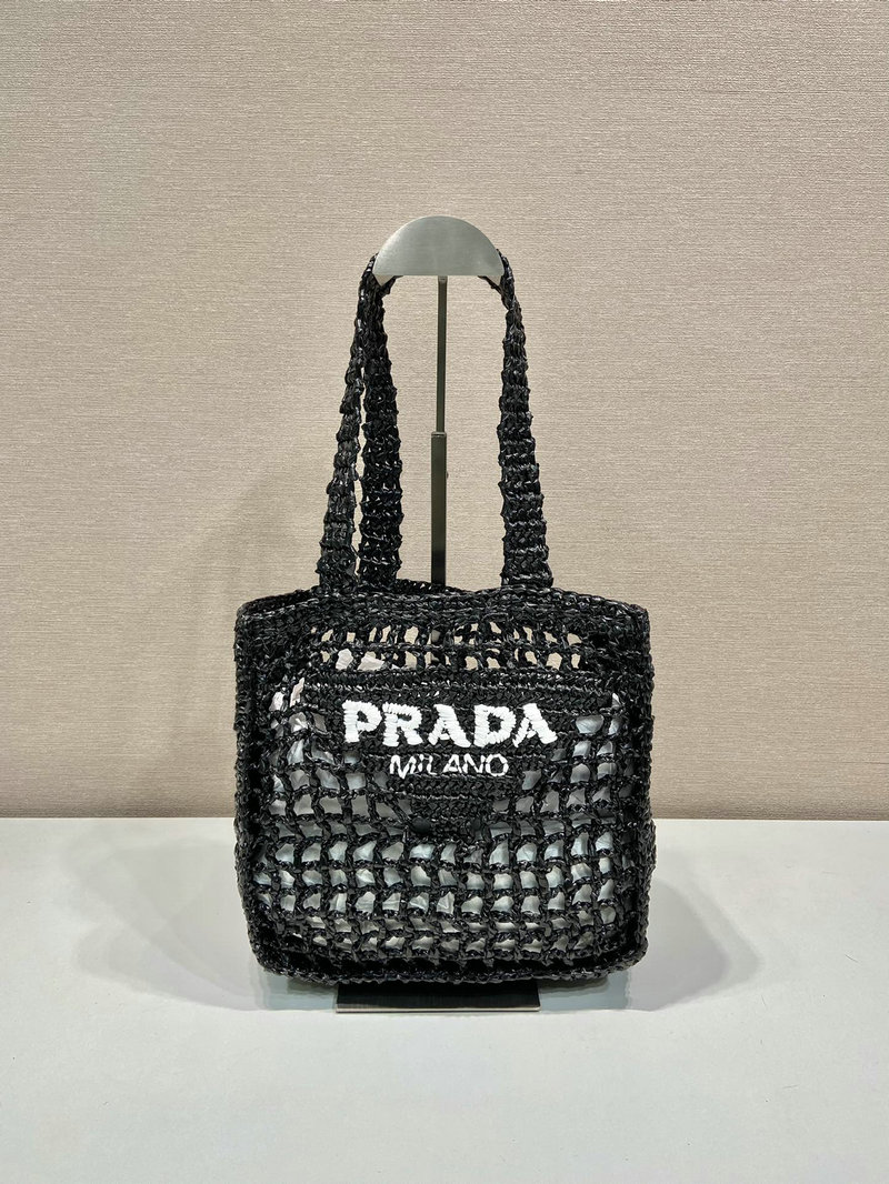 Prada Small Raffia crochet tote bag Black 1BG444