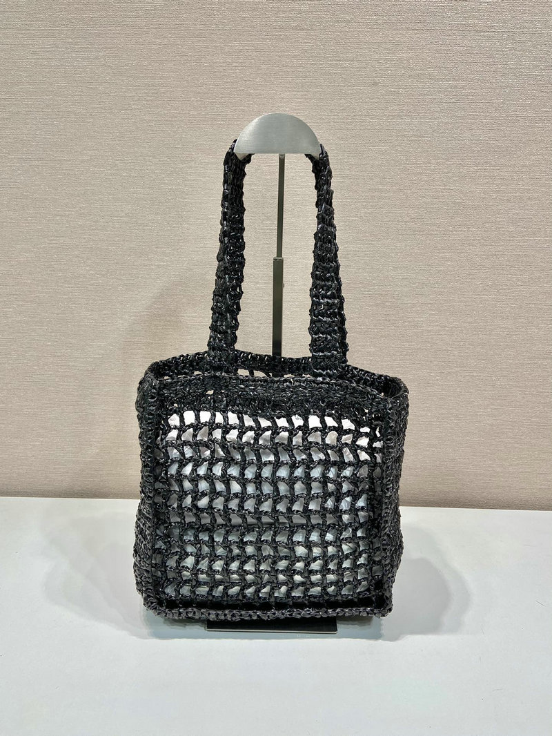 Prada Small Raffia crochet tote bag Black 1BG444