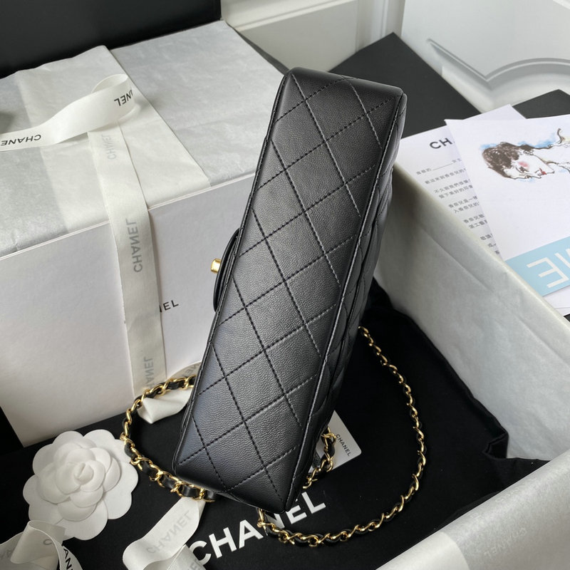 Small Classic Chanel Flap Handbag Black with Gold A01113