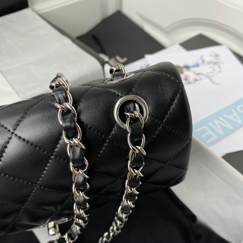 Small Classic Chanel Flap Handbag Black with Silver A01113