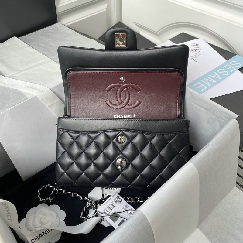 Small Classic Chanel Flap Handbag Black with Silver A01113