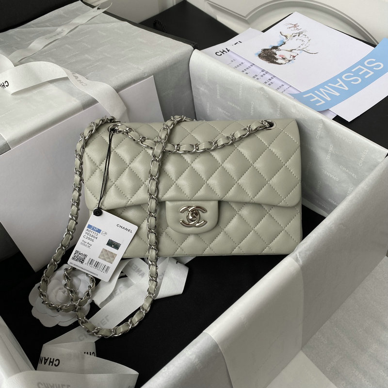 Small Classic Chanel Flap Handbag Light Grey A01113
