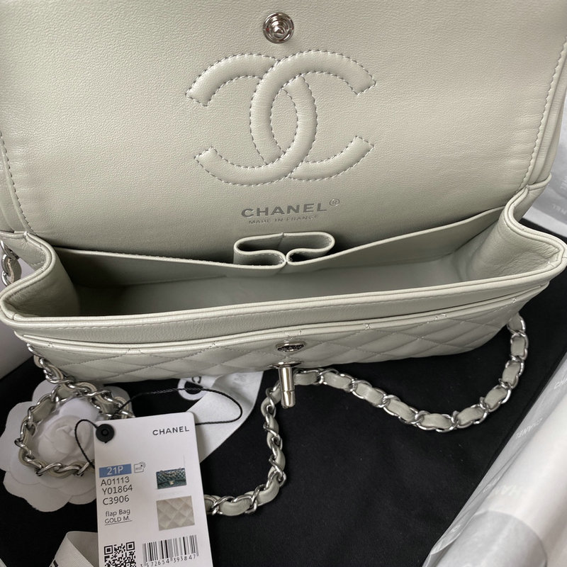 Small Classic Chanel Flap Handbag Light Grey A01113