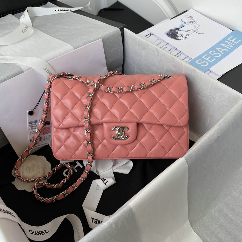 Small Classic Chanel Flap Handbag Pink with Silver A01113