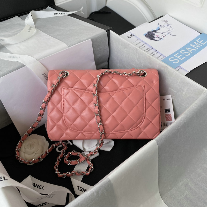 Small Classic Chanel Flap Handbag Pink with Silver A01113