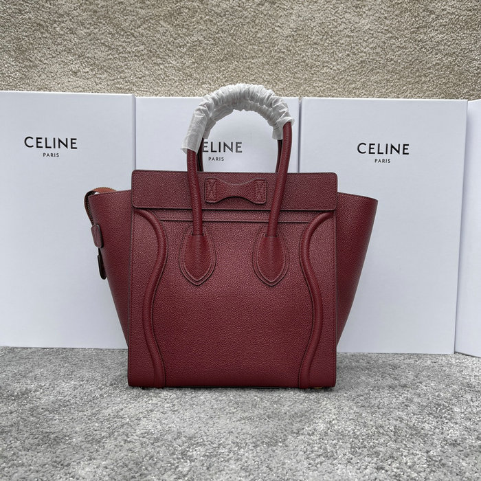 Celine Luggage Bag in Drummed Calfskin Burgundy CE0805