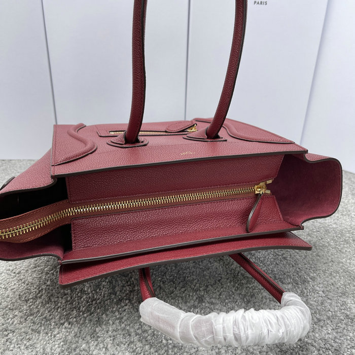 Celine Luggage Bag in Drummed Calfskin Burgundy CE0805