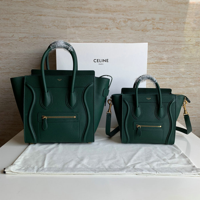 Celine Luggage Bag in Drummed Calfskin Green CE0805