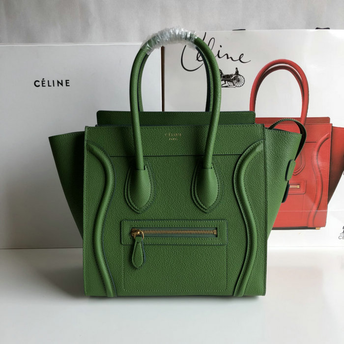 Celine Micro Luggage Bag in Drummed Calfskin Light Green CE0805