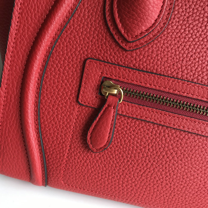 Celine Micro Luggage Bag in Drummed Calfskin Red CE0805