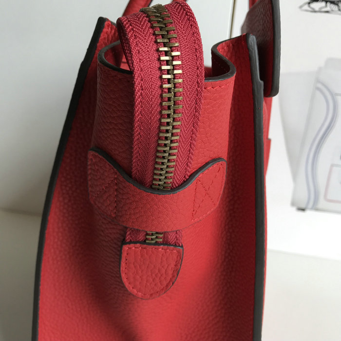 Celine Micro Luggage Bag in Drummed Calfskin Red CE0805