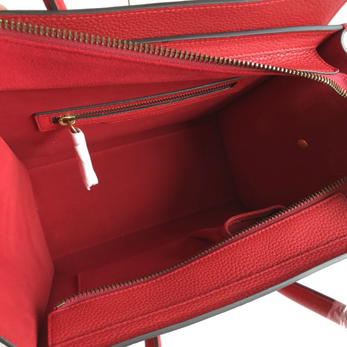 Celine Micro Luggage Bag in Drummed Calfskin Red CE0805