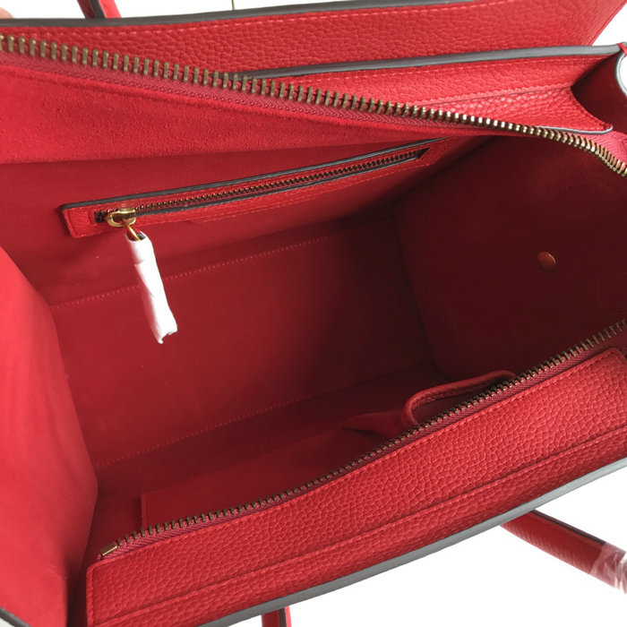 Celine Micro Luggage Bag in Drummed Calfskin Red CE0805