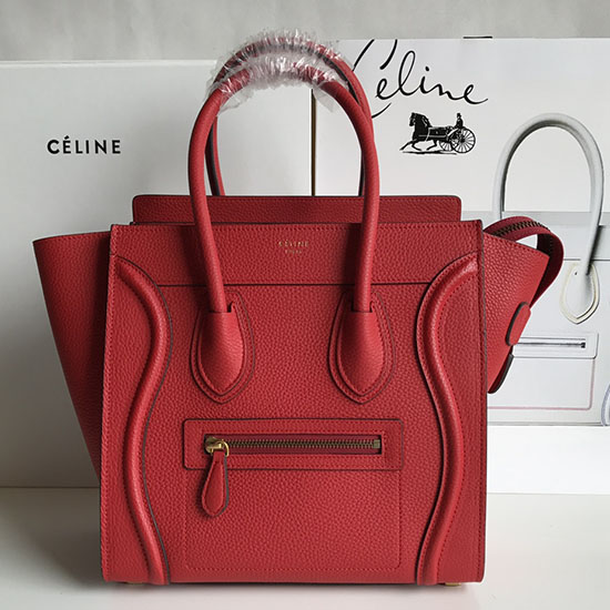 Celine Micro Luggage Bag in Drummed Calfskin Red CE0805