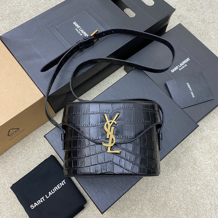 Saint Laurent June Box Bag in Black Embossed Crocodile 710080