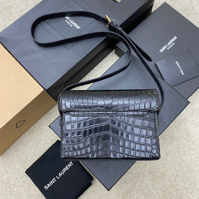 Saint Laurent June Box Bag in Black Embossed Crocodile 710080