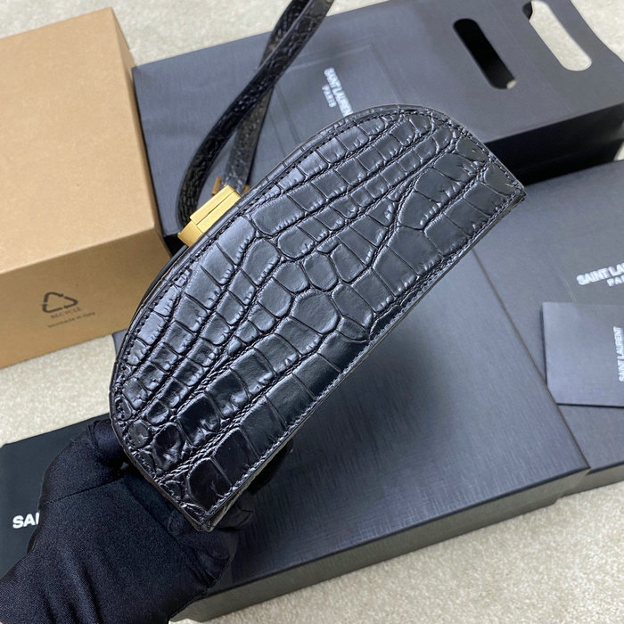 Saint Laurent June Box Bag in Black Embossed Crocodile 710080