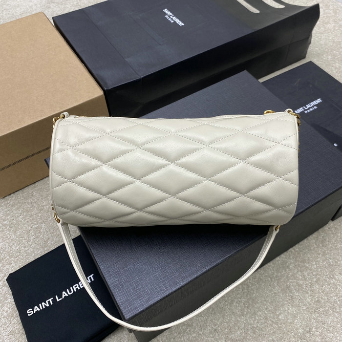 Saint Laurent Lambskin Sade Tube Bag White 712706