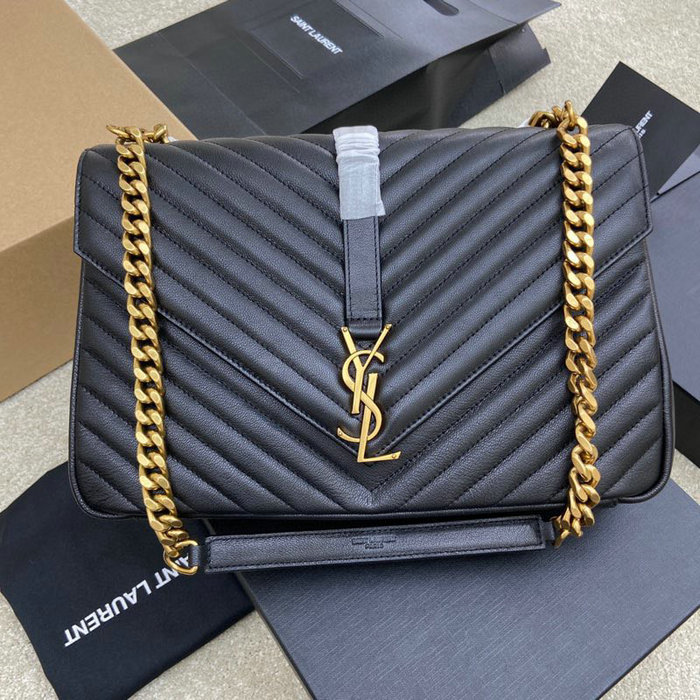 Saint Laurent Large Matelasse Leather Shoulder Bag Black with Gold 392738