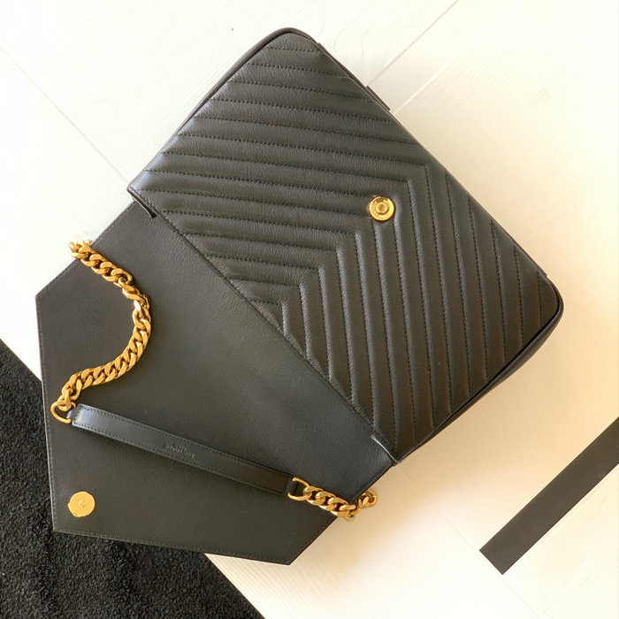 Saint Laurent Large Matelasse Leather Shoulder Bag Black with Gold 392738