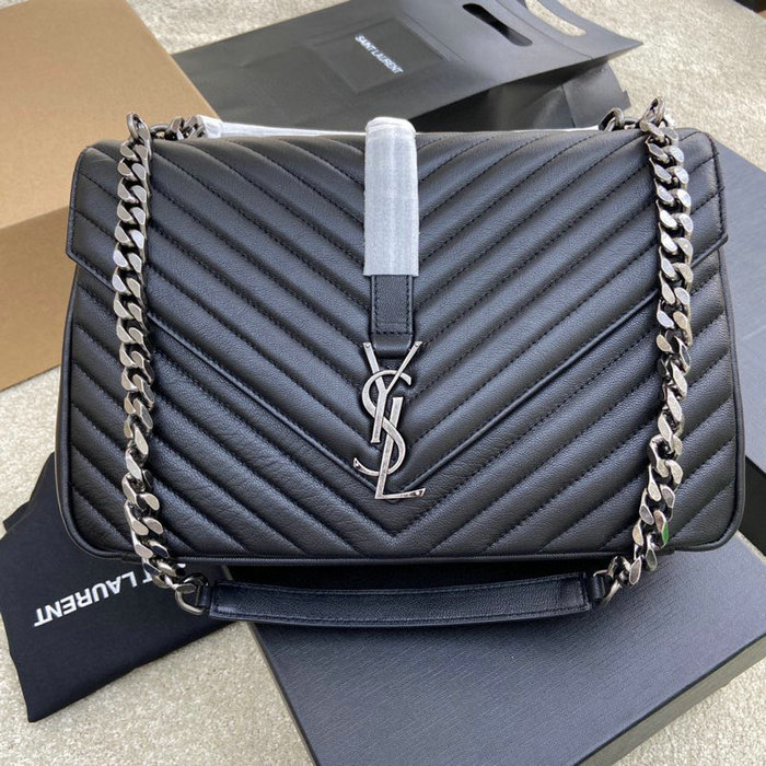 Saint Laurent Large Matelasse Leather Shoulder Bag Black with Silver 392738