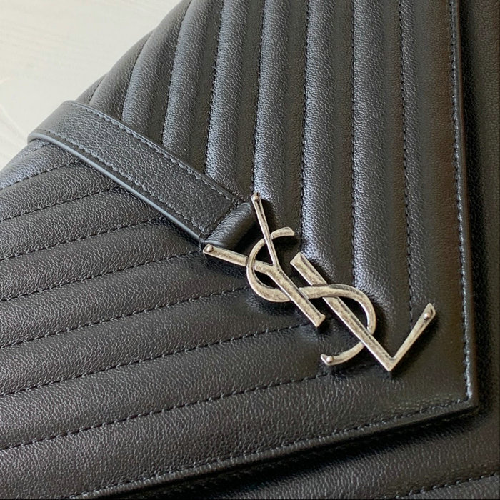 Saint Laurent Large Matelasse Leather Shoulder Bag Black with Silver 392738