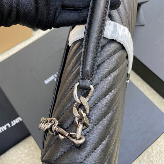 Saint Laurent Large Matelasse Leather Shoulder Bag Black with Silver 392738