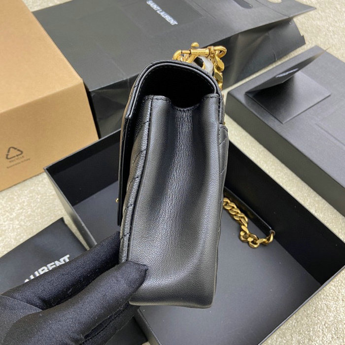 Saint Laurent Medium Matelasse Leather College Bag Black with Gold 392737