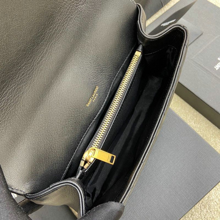Saint Laurent Medium Matelasse Leather College Bag Black with Gold 392737