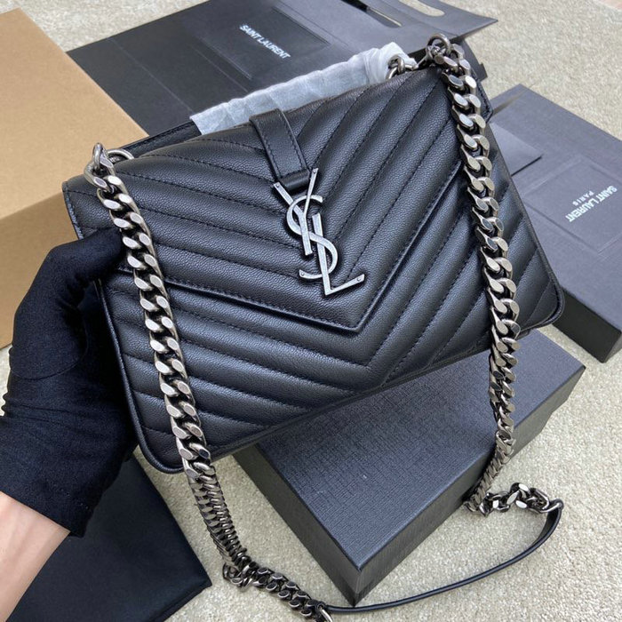 Saint Laurent Medium Matelasse Leather College Bag Black with Silver 392737