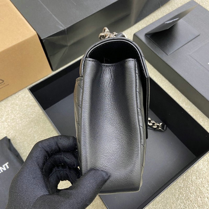 Saint Laurent Medium Matelasse Leather College Bag Black with Silver 392737