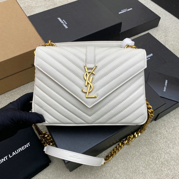 Saint Laurent Medium Matelasse Leather College Bag White 392737