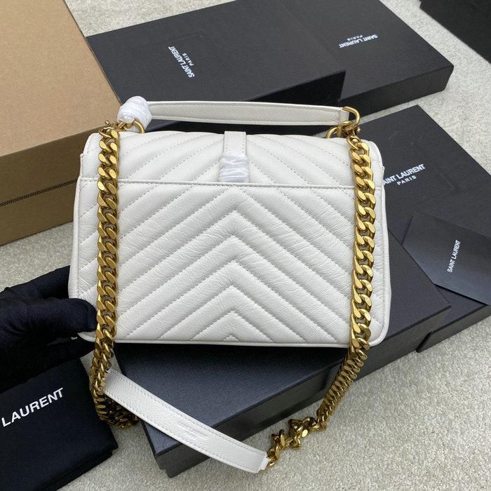 Saint Laurent Medium Matelasse Leather College Bag White 392737