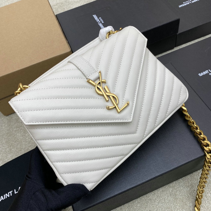 Saint Laurent Medium Matelasse Leather College Bag White 392737