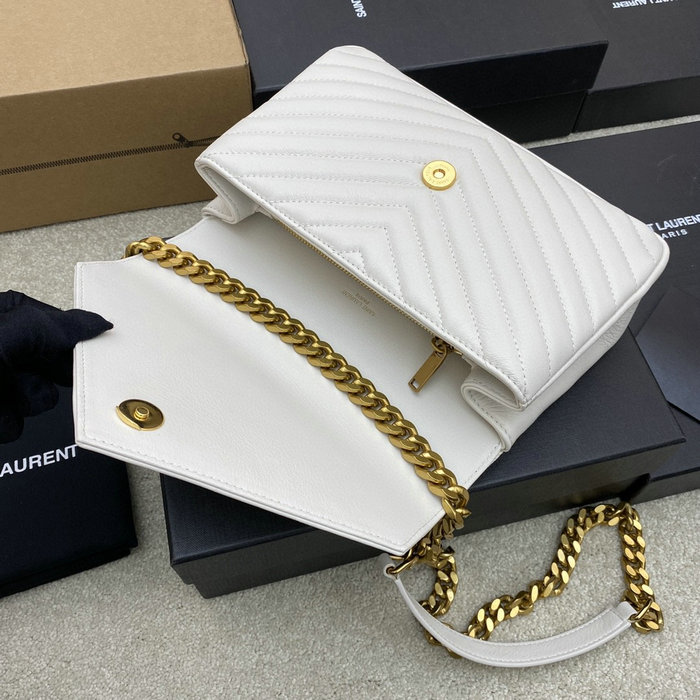 Saint Laurent Medium Matelasse Leather College Bag White 392737