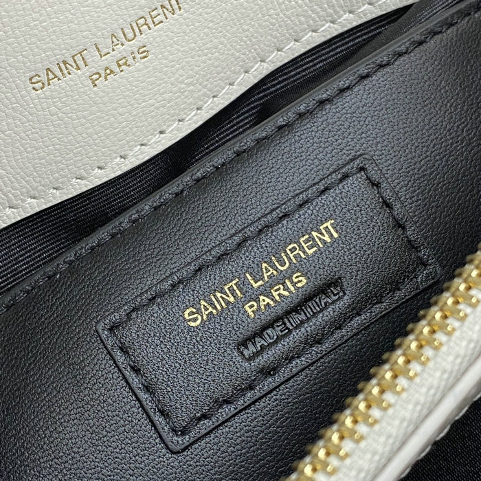 Saint Laurent Medium Matelasse Leather College Bag White 392737