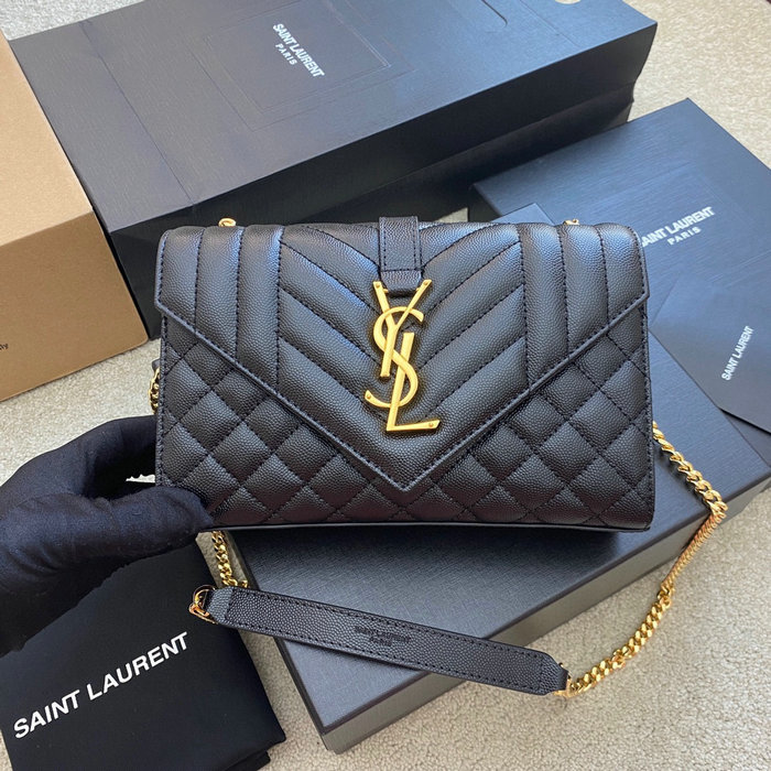 Saint Laurent Small Envelope Shoulder Bag Black with Gold 526286