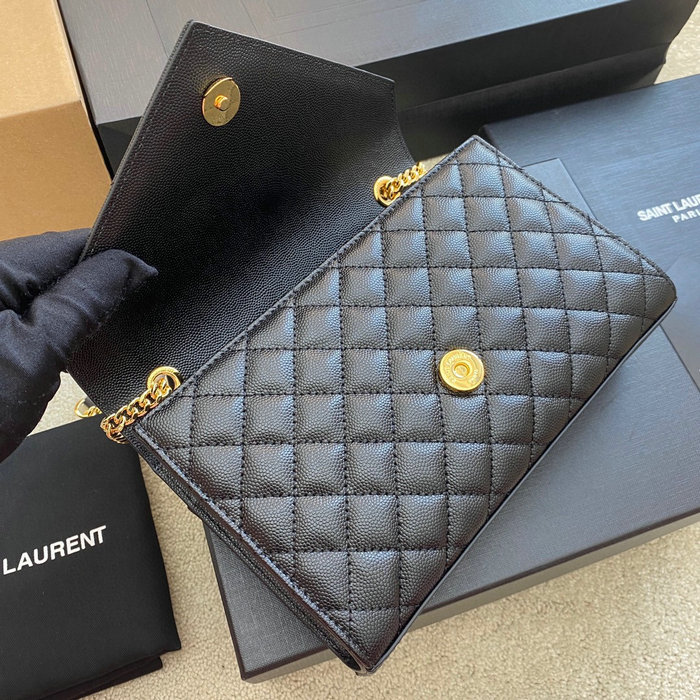 Saint Laurent Small Envelope Shoulder Bag Black with Gold 526286