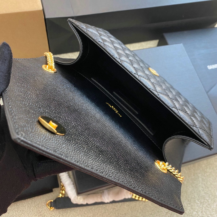 Saint Laurent Small Envelope Shoulder Bag Black with Gold 526286
