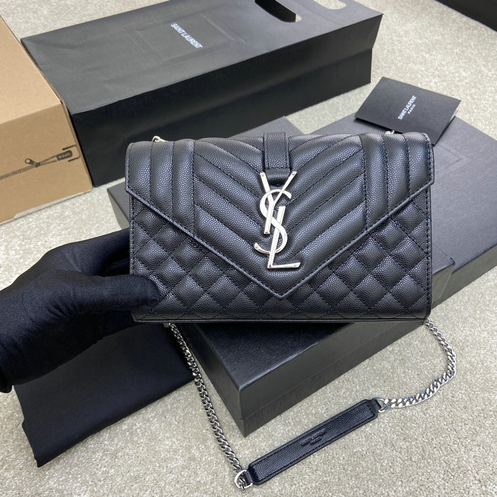 Saint Laurent Small Envelope Shoulder Bag Black with Silver 526286