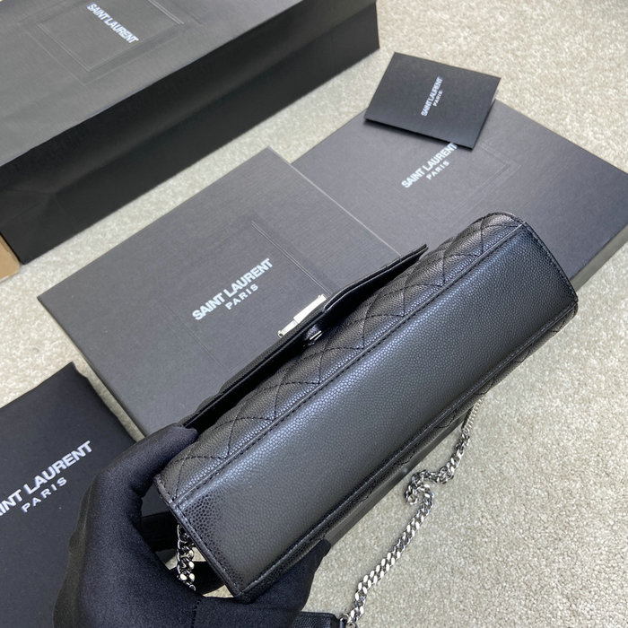 Saint Laurent Small Envelope Shoulder Bag Black with Silver 526286