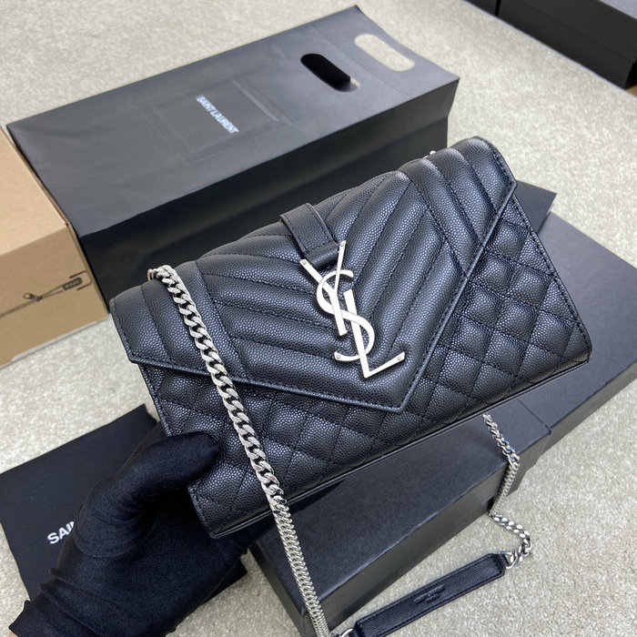 Saint Laurent Small Envelope Shoulder Bag Black with Silver 526286