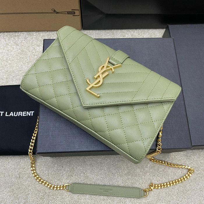 Saint Laurent Small Envelope Shoulder Bag Green 526286