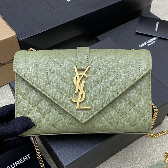 Saint Laurent Small Envelope Shoulder Bag Green 526286