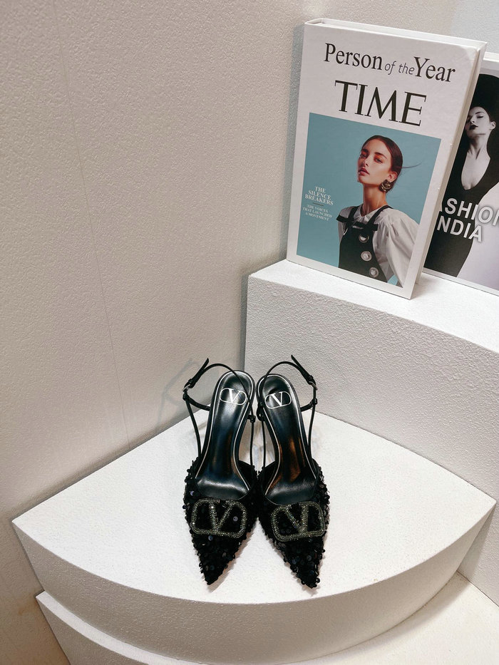 Valentino Sequins Slingback Pumps Black SNV073002