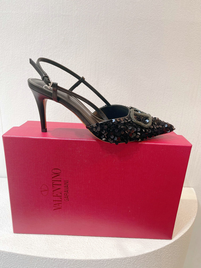 Valentino Sequins Slingback Pumps Black SNV073002