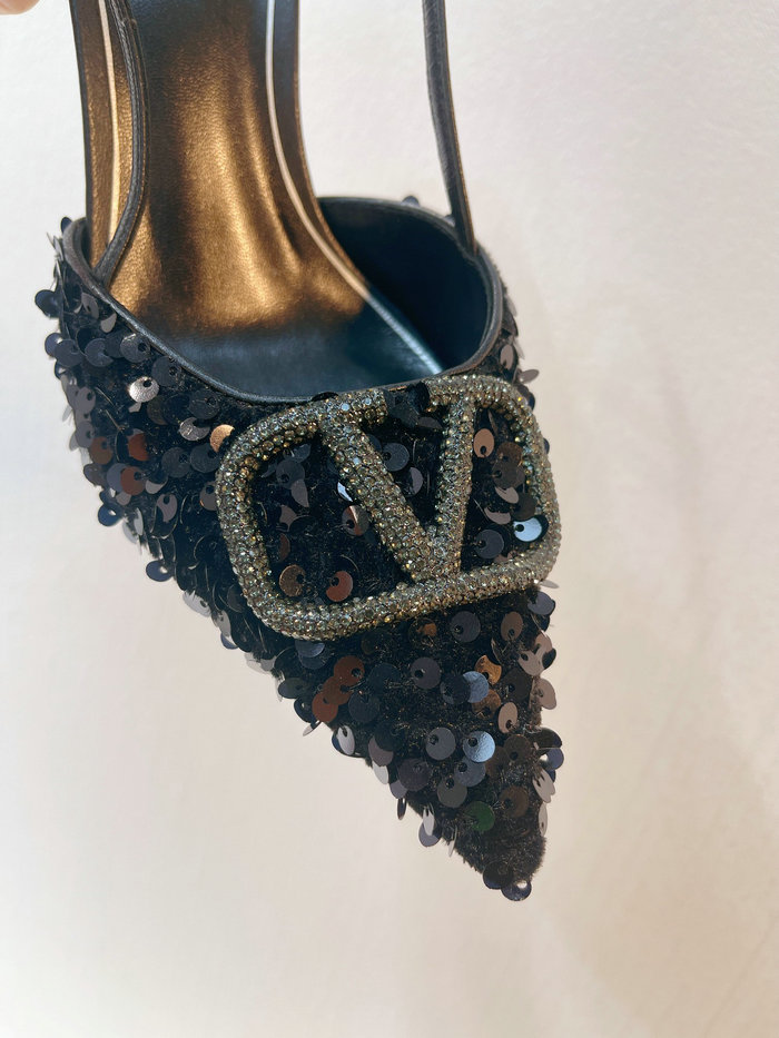 Valentino Sequins Slingback Pumps Black SNV073002