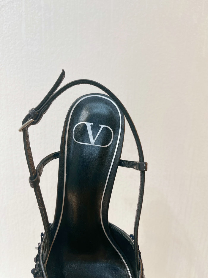 Valentino Sequins Slingback Pumps Black SNV073002